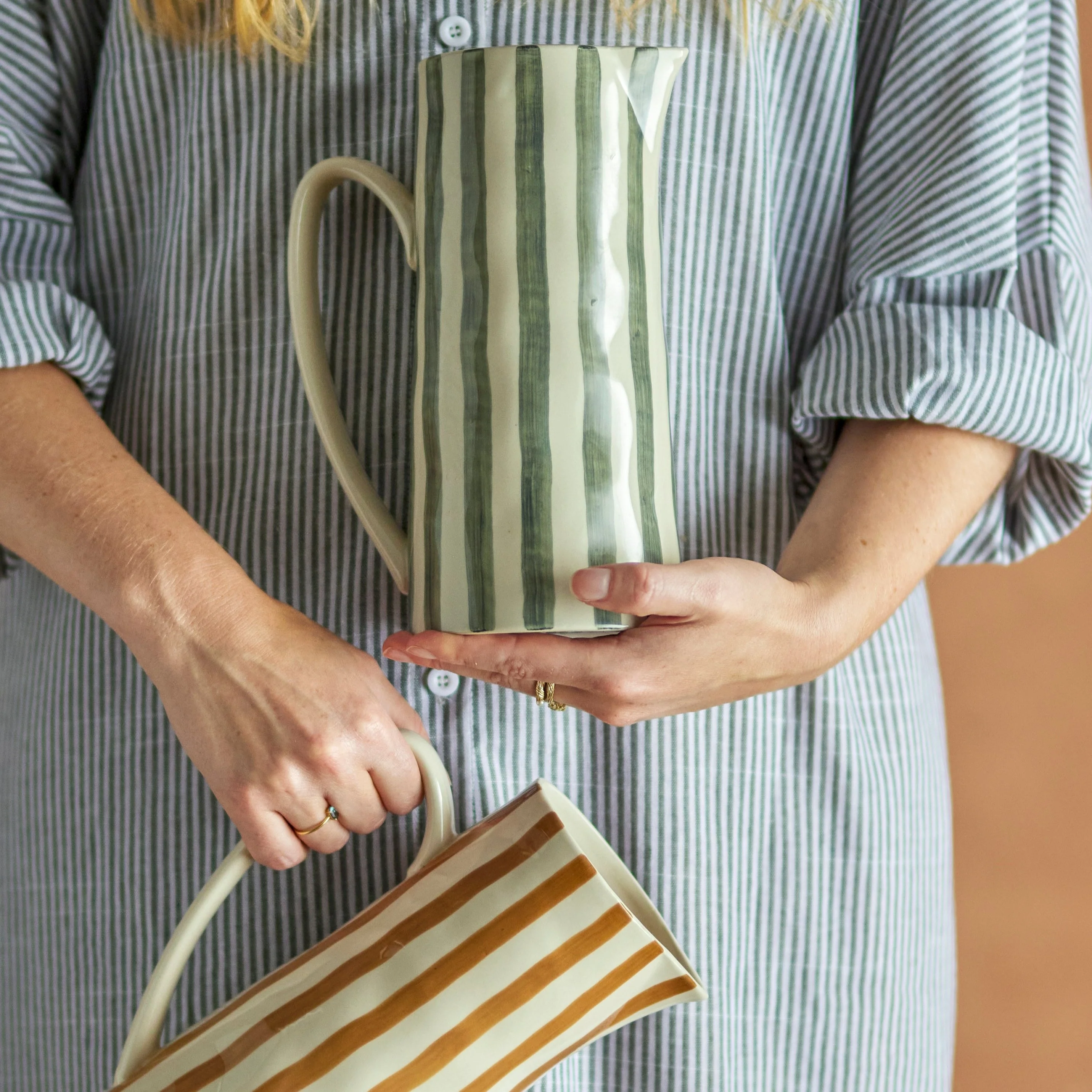 Bloomingville Begonia Striped Jug in Green Blue - Image 8