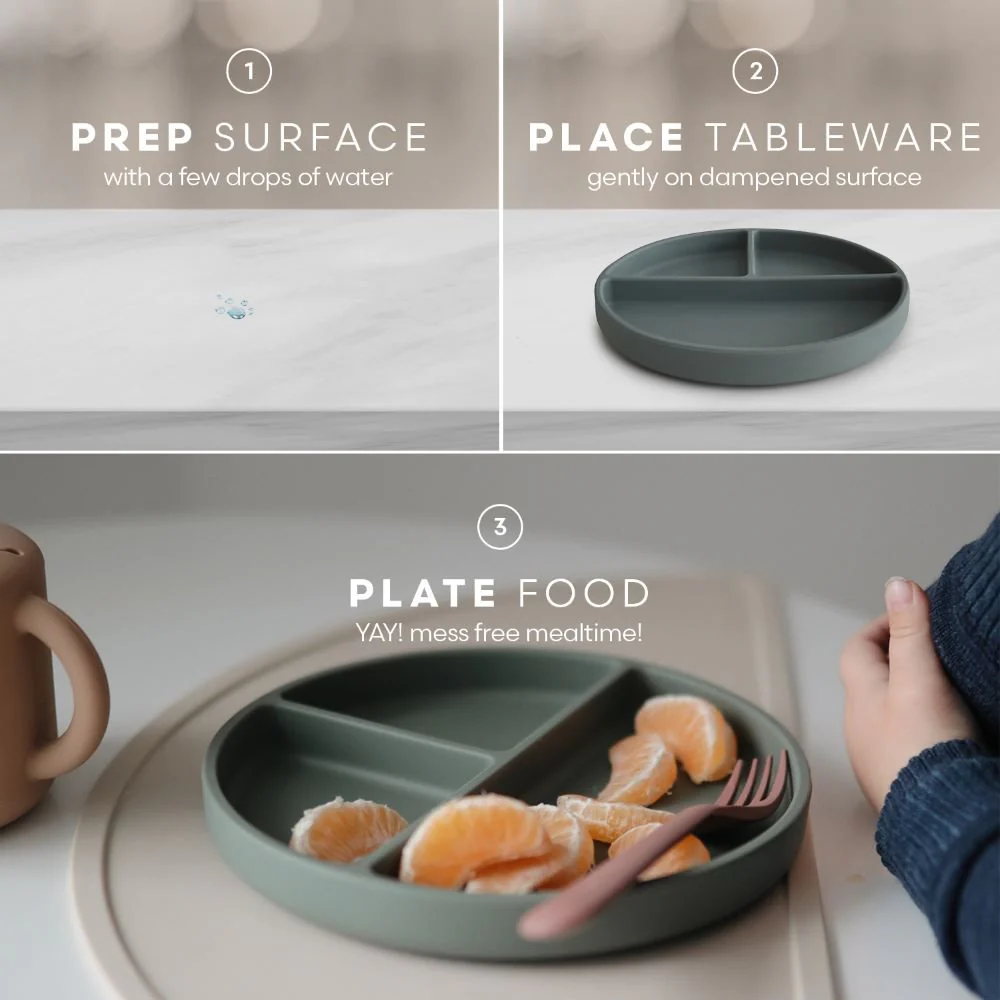 Mushie Silicone Suction Plate in Dried Thyme - Image 4