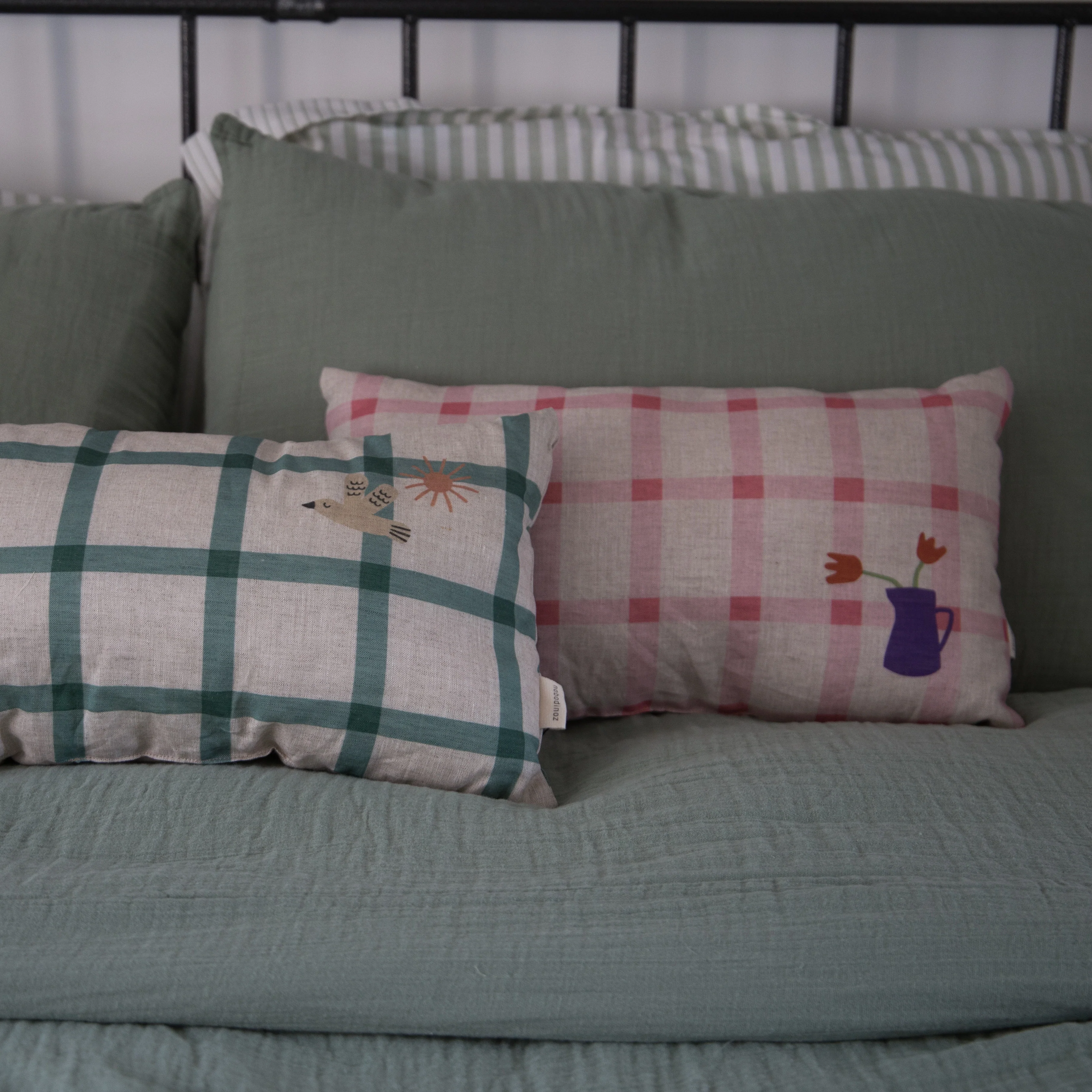Nobodinoz Pink Tulips Linen Cushion - Image 6